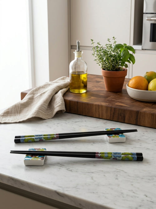 Pechino - Kit 2 Pairs of Chopsticks & 2 Chopstick Holders - Wood