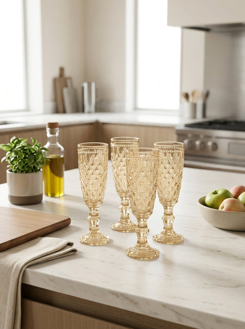 Dubai - Set Of 4 Flutes - Amber - Borosilicate Glass