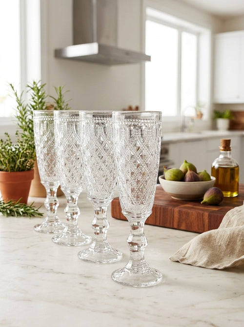 Dubai - Set Of 4 Flutes - Transparent - Borosilicate Glass