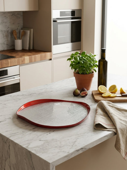 Balat - Panettone Plate - Silver And Red - Borosilicate Glass