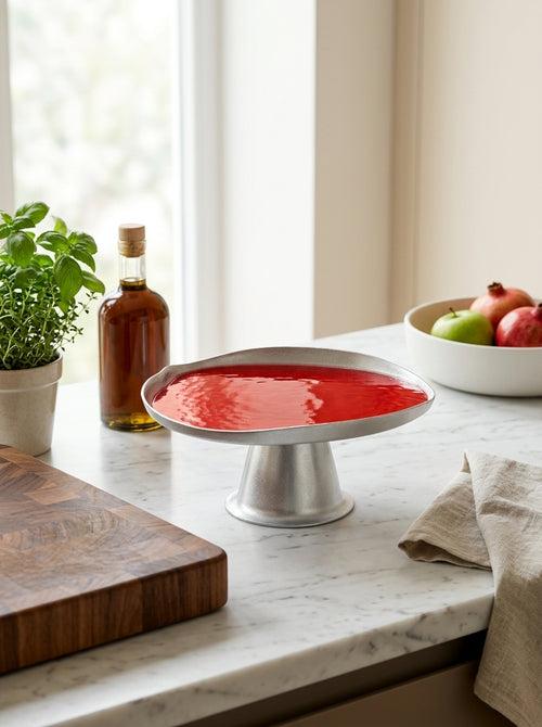 Balat - Raised Tray - Silver And Red - Borosilicate Glass