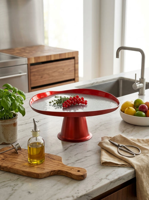 Balat - Raised Tray - Red And Silver - Borosilicate Glass