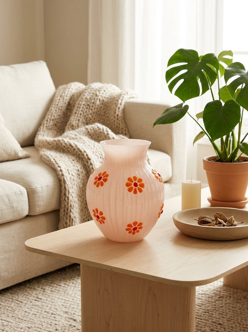 Monterey - Vase With Exterior Decorations - Peach - Borosilicate Glass