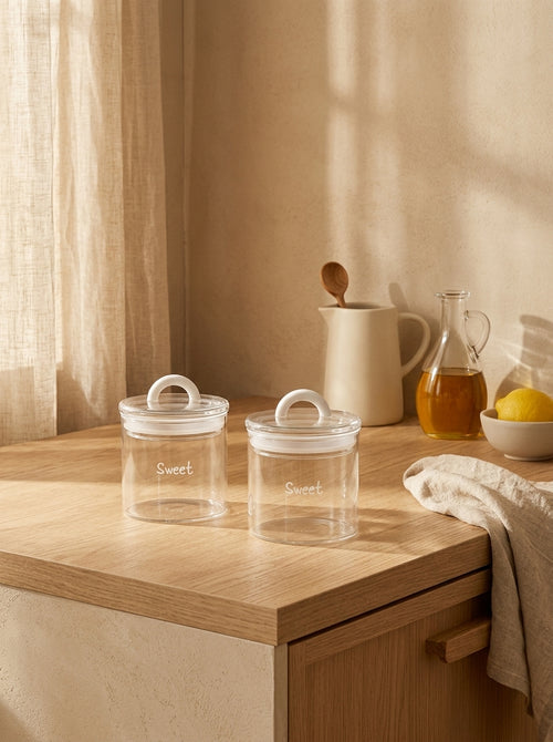 Monterey - Set of 2 Sugar Jars with Airtight Lid - White - Borosilicate Glass - 300ml