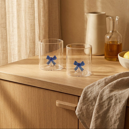 Monterey - Set of 2 Blue Bow Tumblers - Borosilicate Glass - 250ml