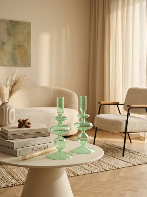 Samarcanda - Set of 2 Candleholders - Green - Borosilicate Glass