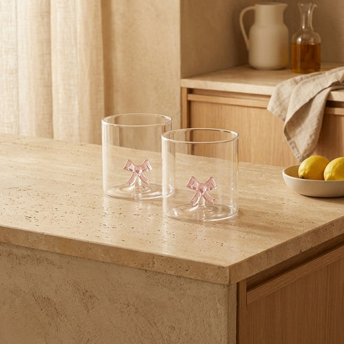 Monterey - Set of 2 Pink Bow Tumblers - Borosilicate Glass - 250ml