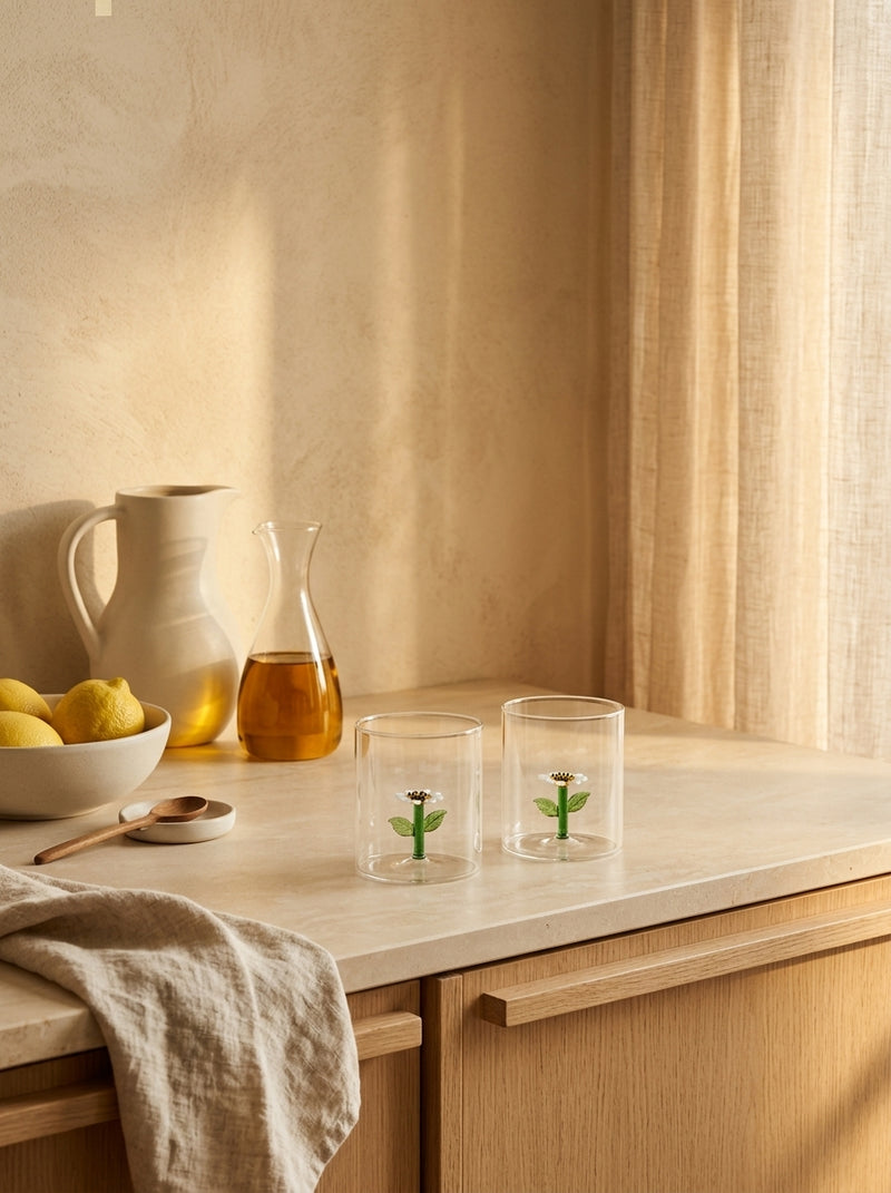 Monterey - Lot De 2 Gobelets Marguerites - Verre Borosilicate