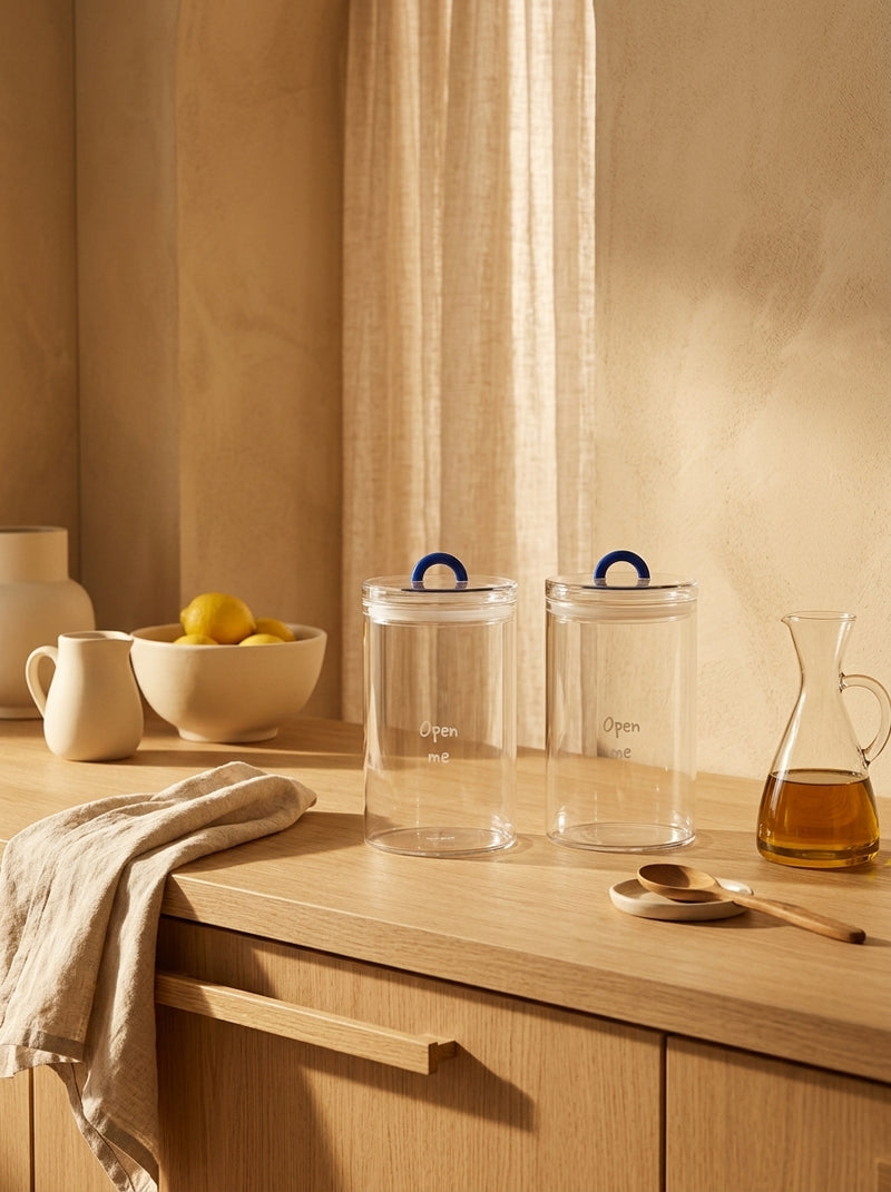 Monterey - Lot De 2 Pots Avec Bouchon Hermétique - Bleu - Verre Borosilicate