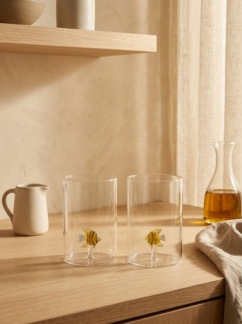 Monterey - Lot De 2 Gobelets Poisson Tropical Dorés - Verre Borosilicate