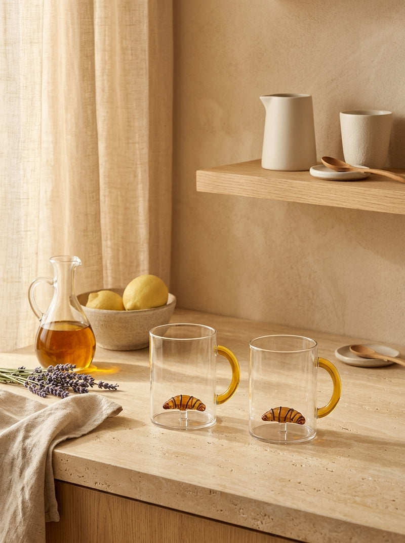 Monterey - Lot De 2 Mugs Croissants - Verre Borosilicate