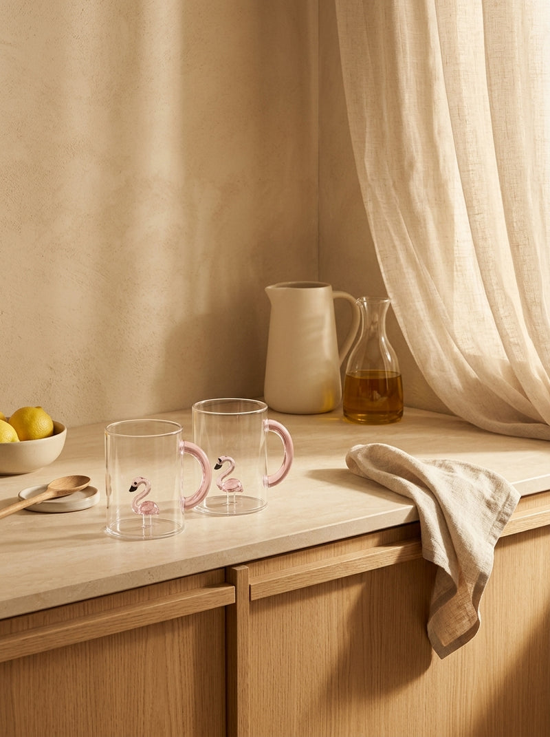 Monterey - Lot De 2 Mugs Flamant Roses - Verre Borosilicate
