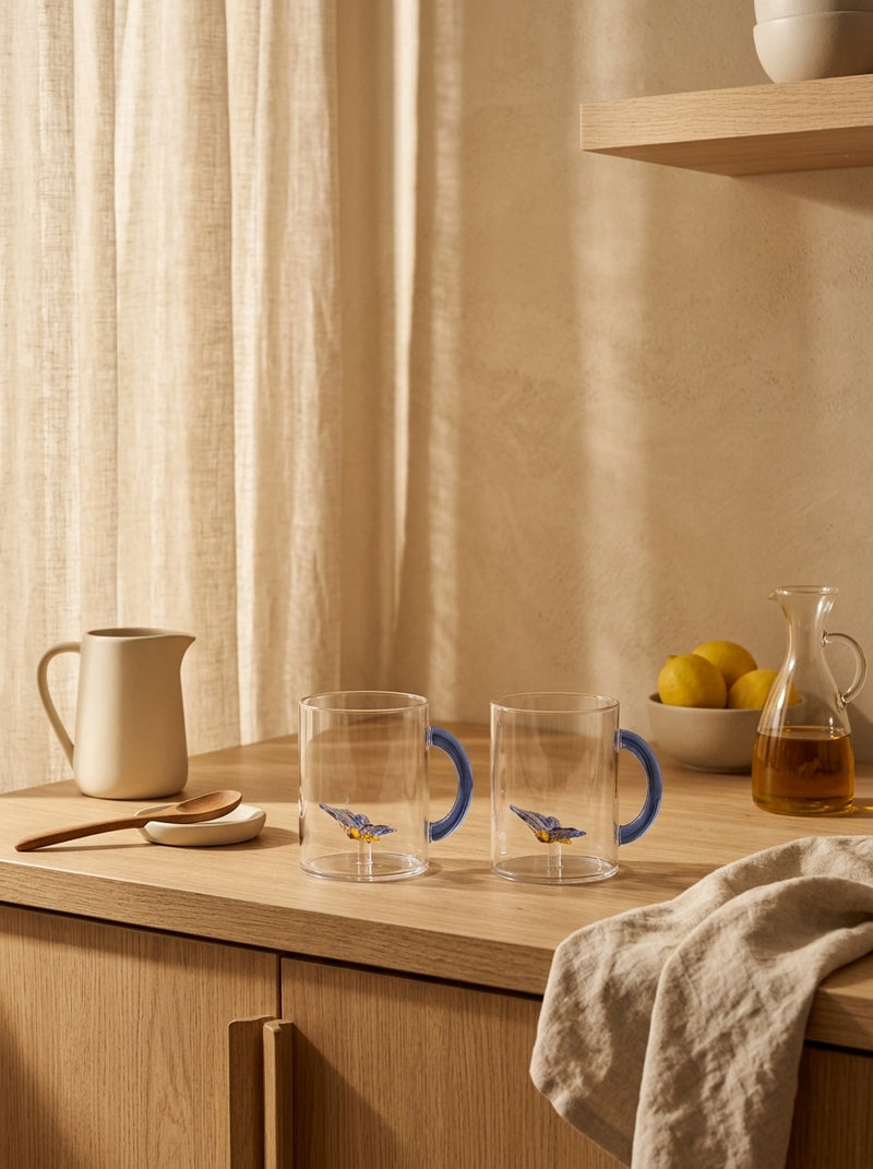 Monterey - Lot De 2 Mugs Papillons - Verre Borosilicate
