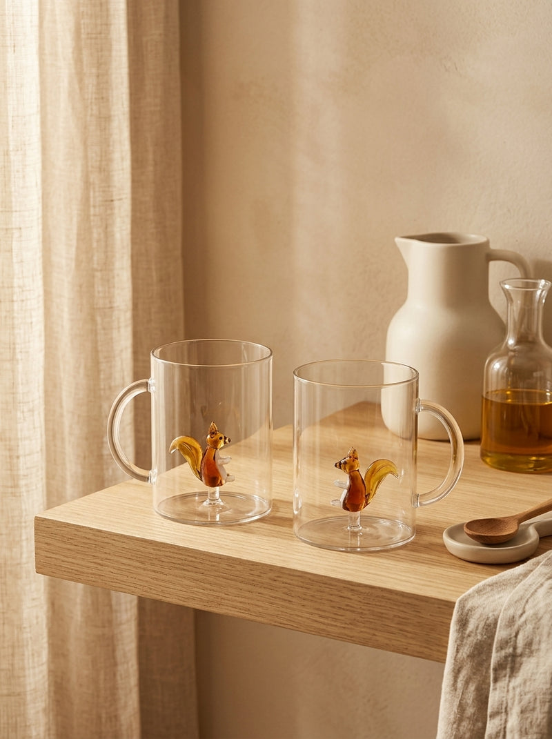 Monterey - Lot De 2 Mugs Ecureuils - Verre Borosilicate