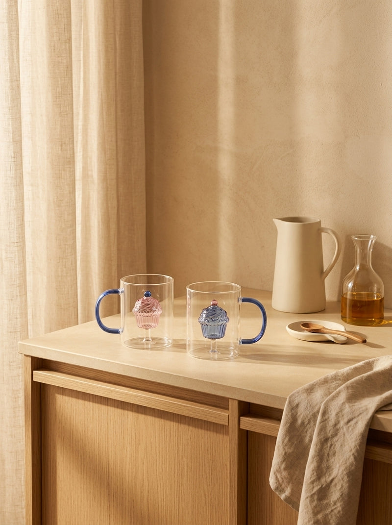 Monterey - Lot De 2 Mugs Cupcakes - Verre Borosilicate