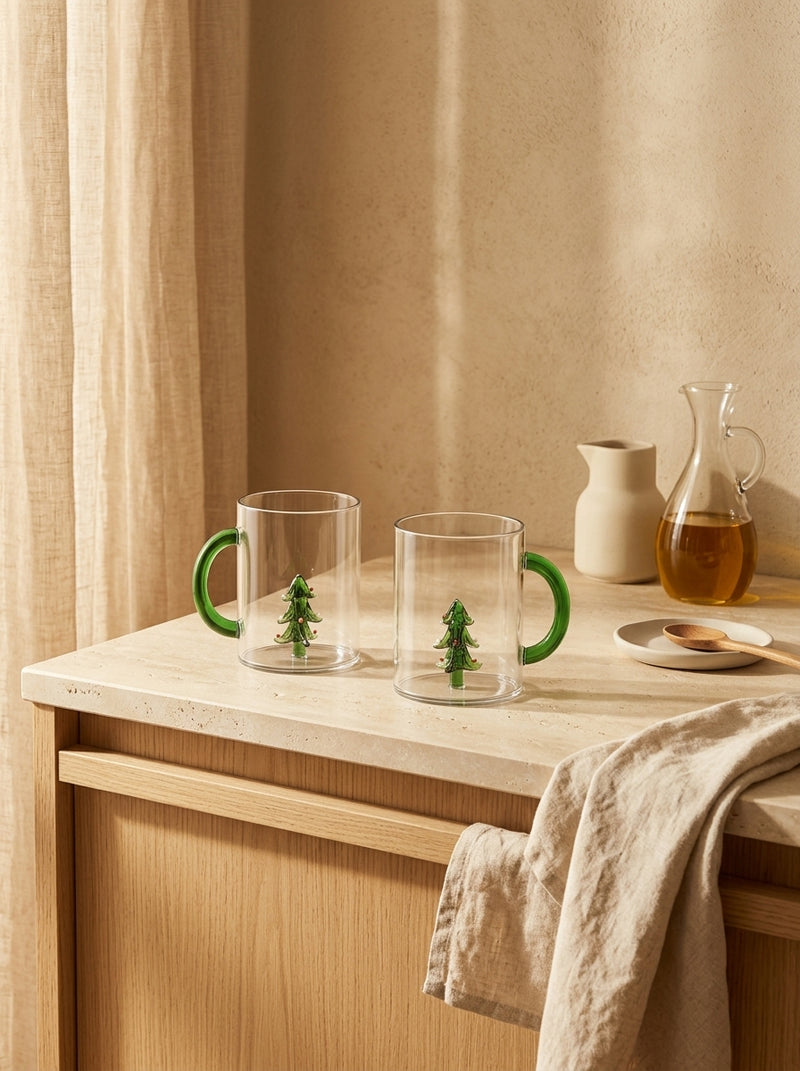 Monterey - Lot De 2 Mugs Sapins - Verre Borosilicate