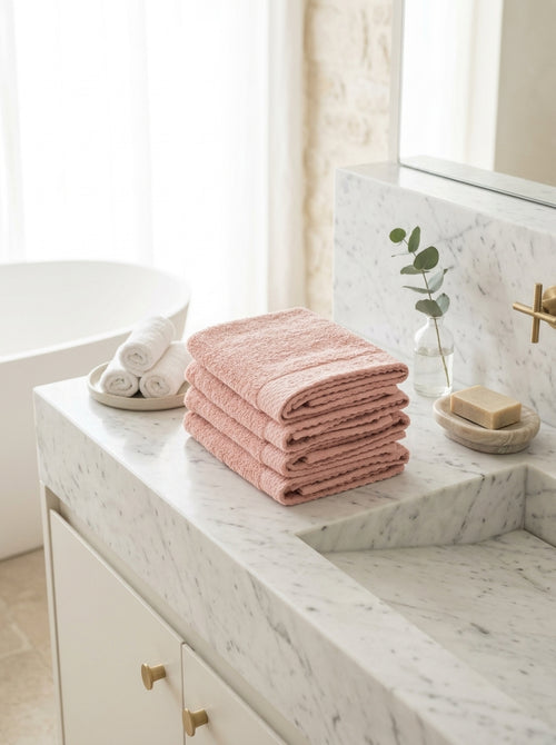 4 Salmon Pink Guest Towels