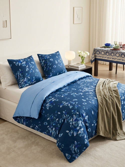 Aurore - Housse De Couette + 1 Ou 2 Taie(S) D'Oreiller Satin De Coton Aurore Bleu