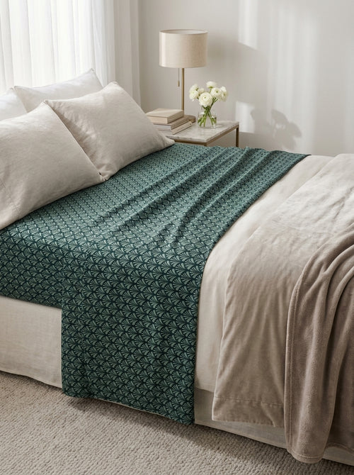 Arche Florale - Drap Plat Satin De Coton Arche Florale Vert