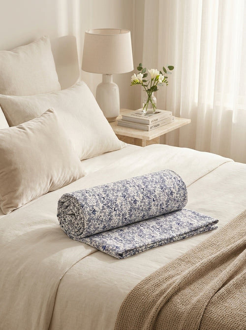 Birds - Birds Cotton Satin Fitted Sheet White / Blue