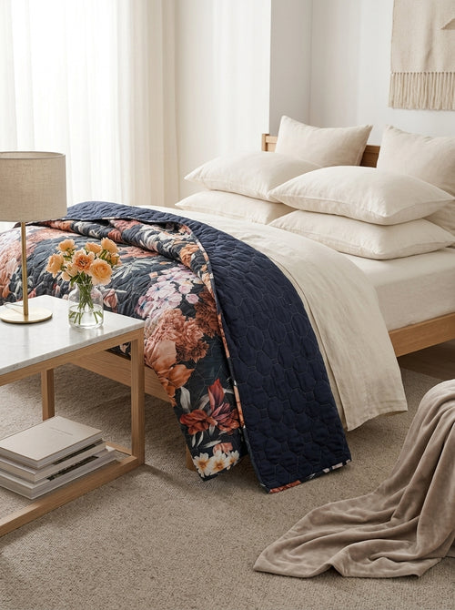 Douceur Caramel - Couvre-Lit Xl - Bleu Foncé