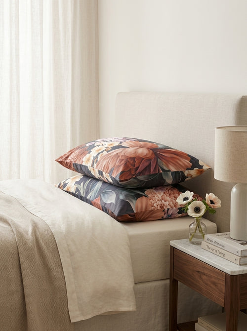 Douceur Caramel - Set of 2 Douceur Caramel Cotton Satin Pillowcases Dark Blue