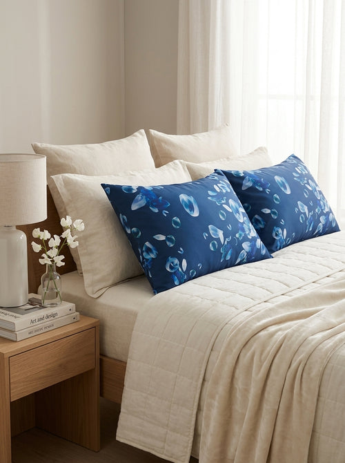 Aurore - Set Of 2 Aurore Blue Cotton Satin Pillowcases