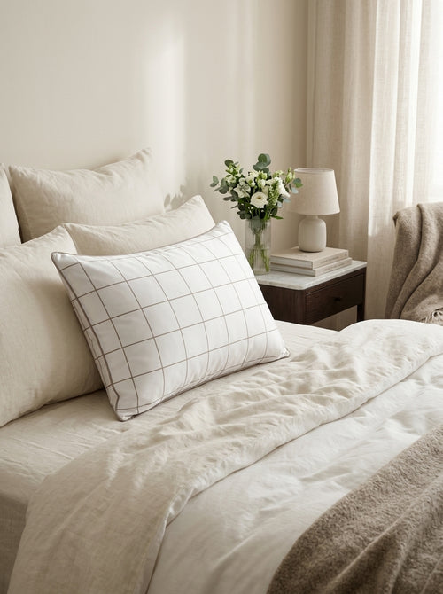 Caren - Cotton Satin Pillowcase - Caren White / Taupe
