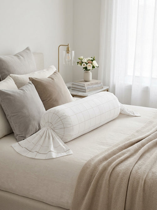 Caren - Cotton Satin Bolster Case - Caren White / Taupe