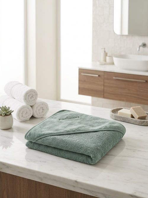 Baby Bath Cape In 100% Super Absorbent Cotton: Green