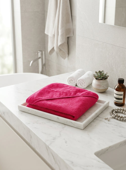 Baby Bath Cape In 100% Super Absorbent Cotton: Fuchsia