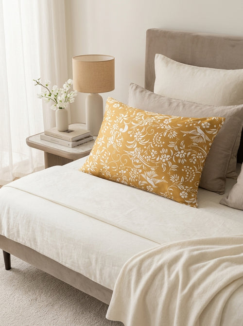 Birds - Yellow Birds Cotton Satin Pillowcase