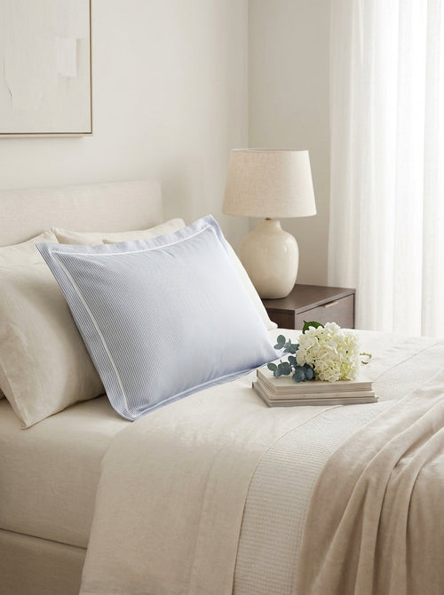 Azure Flowers - Cotton Satin Pillowcase - Fine Light Blue Stripes