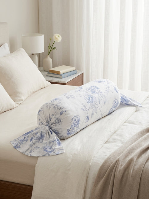 Azure Flowers - Cotton Satin Bolster Case - White Azure Flowers