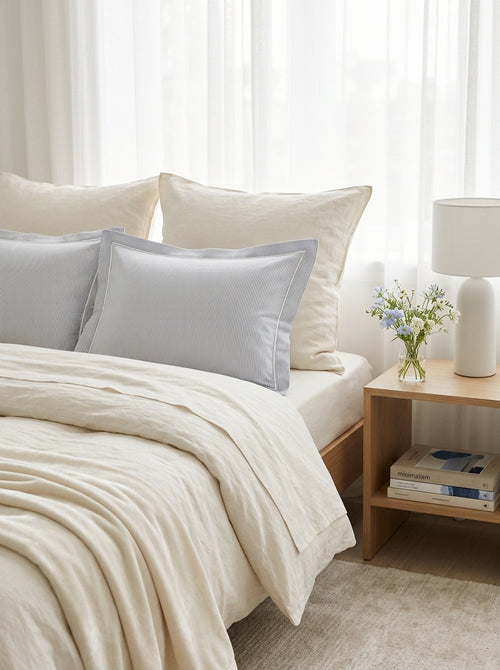 Azure Flowers - Cotton Satin Pillowcase - Azure Flowers White