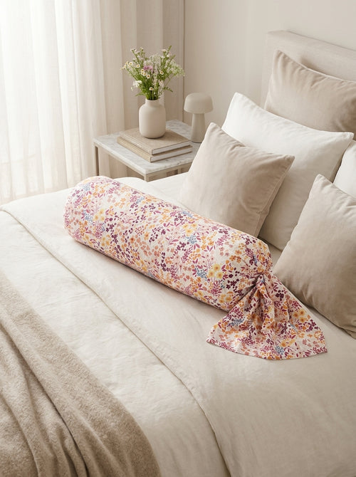 Flowers of the Fields - Cotton Satin Bolster Case Flowers of the Fields Burgundy