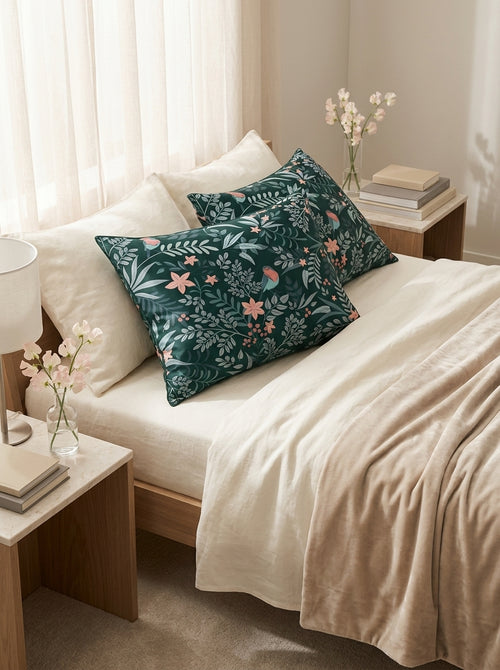 Enchanted Forest - Set of 2 Green Enchanted Forest Cotton Satin Pillowcases