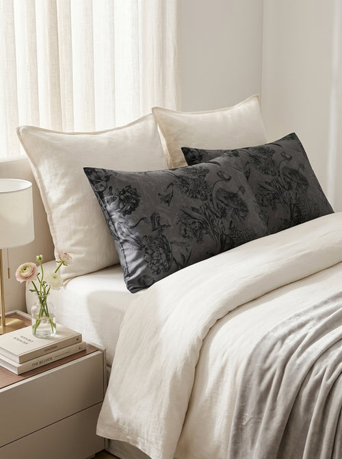 Flore - Set Of 2 Flore Cotton Satin Pillowcases Black / Gray