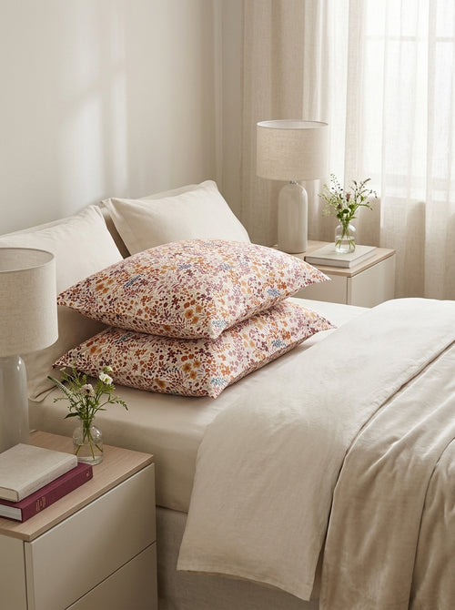 Field Flowers - Set Of 2 Field Flowers Cotton Satin Pillowcases Burgundy