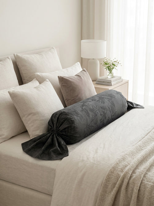 Flore - Flore Cotton Satin Bolster Case Black / Gray