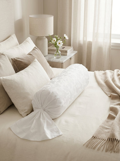 Jacquard - Jacquard Woven Cotton Satin Bolster Case Small Flowers White