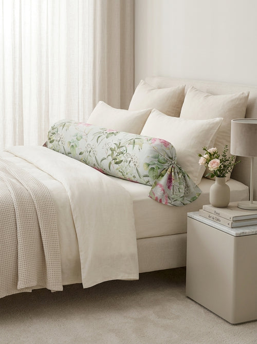 Jardin De Roses - Cotton Satin Bolster Case Jardin De Roses Green Thyme