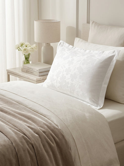 Jacquard - Jacquard Woven Cotton Satin Pillowcase Small Flowers White