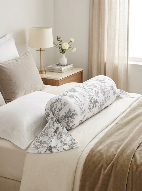 Jardin Du Colibri - Cotton Satin Bolster Case Jardin Du Colibri Black Gray
