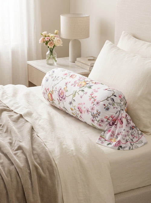 Jardin Secret - Cotton Satin Bolster Case - Jardin Secret White