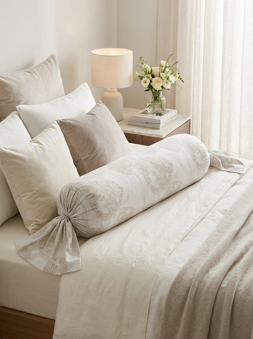 Lace - Taupe Lace Cotton Satin Bolster Case