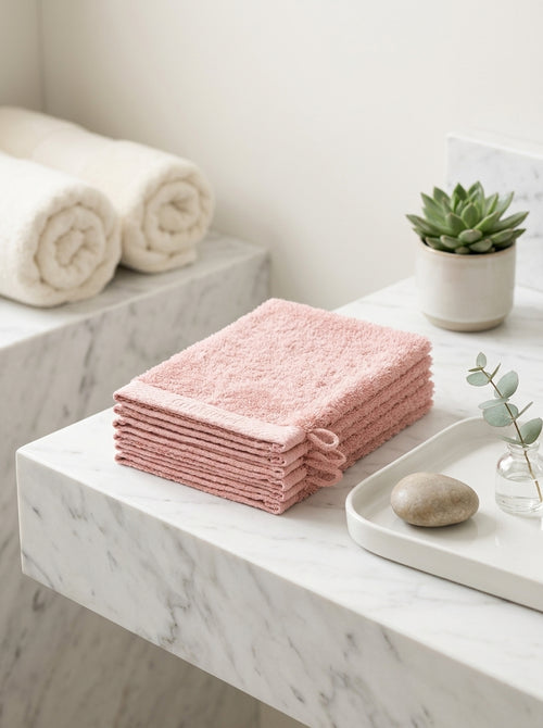 Set Of 4 Salmon Pink Washcloths
