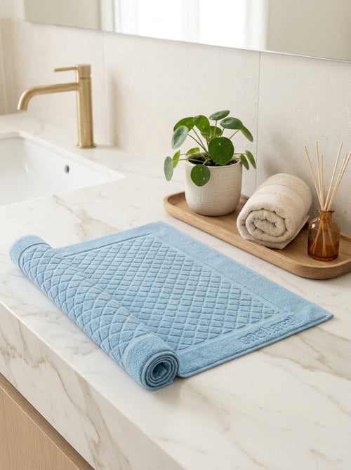 Uni - Tapis De Bain Coton Peigné - Poudre Bleu