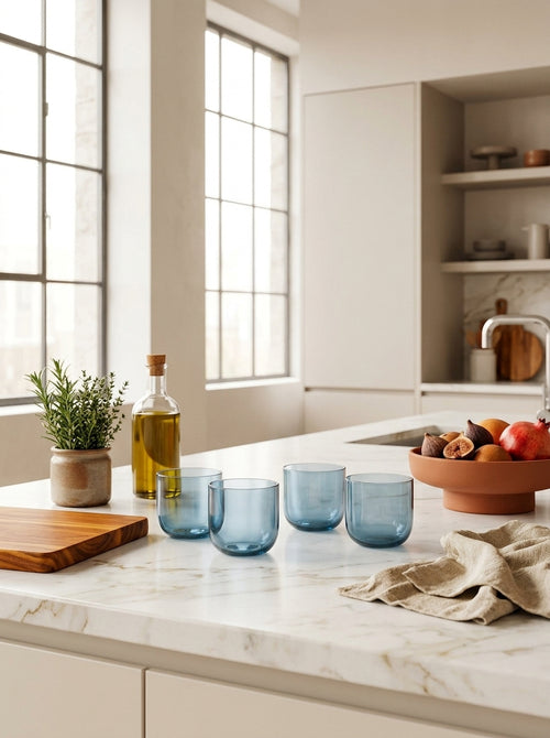 Eyden - Lot De 4 Gobelets 26 Cl - Verre Soufflé Bouche - Bleu