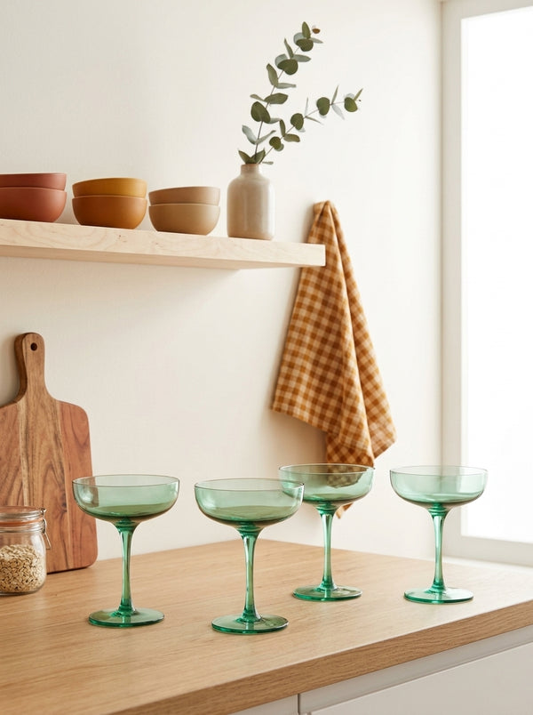 Eyden - Set of 4 Champagne Glasses 17 Cl - Mouth Blown Glass - Green